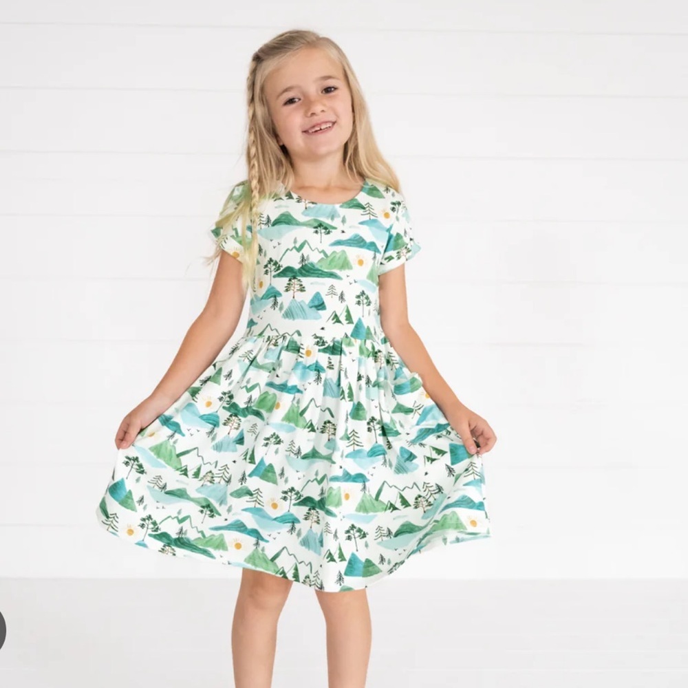 Little Sleepies Mountains Short Sleeve Pocket Dress Size 7 girls